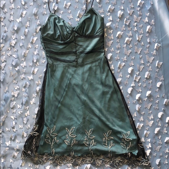 Light Aqua w/ black lace dress - Picture 2 of 9